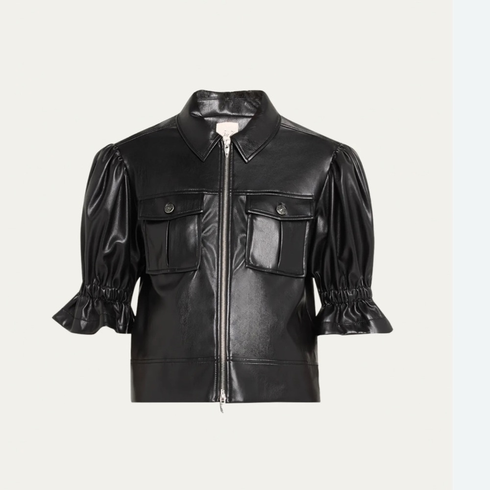 New with tags. Cinq à Sept
Faux Leather Puff Sleeve Jacket